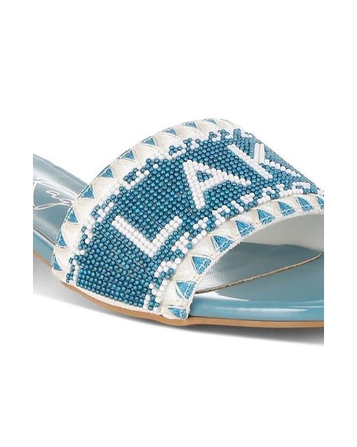 LONDON RAG Blue Vacay Babe Lake Como Beaded Slide Sandal
