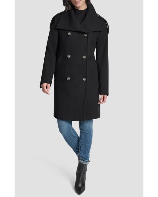 DKNY Black Double Breasted Wool Blend Military Coat