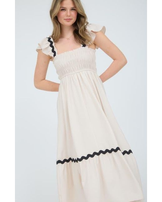 AUGUST SKY Natural Wavy Ribbon Tiered Midi Dress