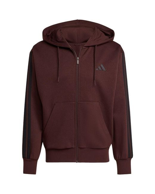 Adidas Brown Essential 3-Stripes Fleece Hoodie for men
