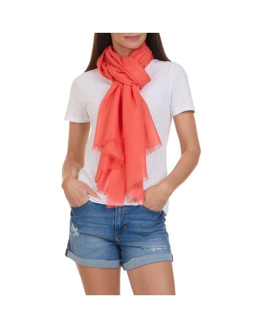 Bruno Magli Red Solid Fringe Scarf