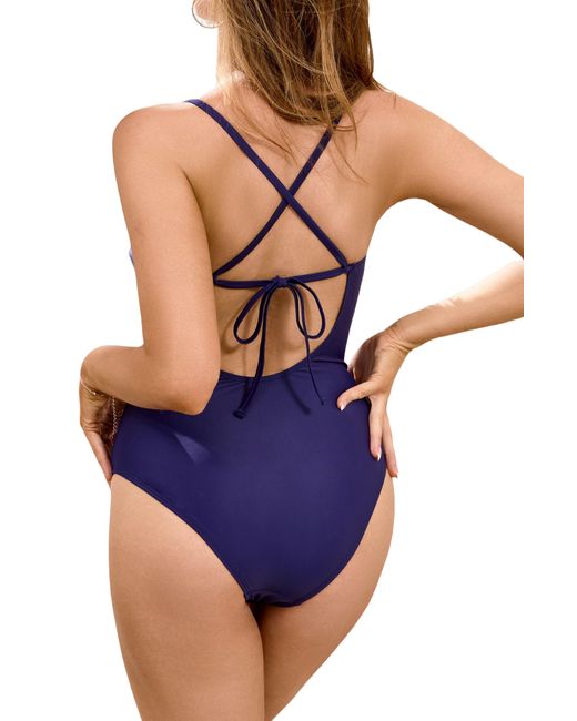 CUPSHE Blue Crisscross Back One-piece Swimsuit