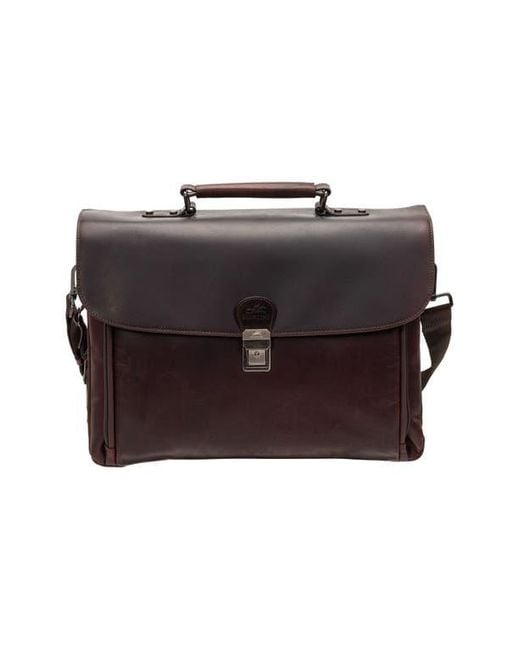 Mancini Brown Double Compartment Flap Leather Briefcase for men