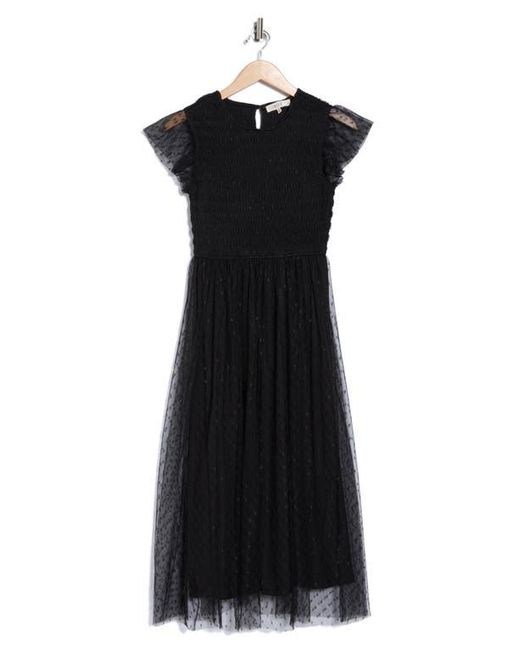 Blu Pepper Black Smocked Flutter Sleeve Midi Dress