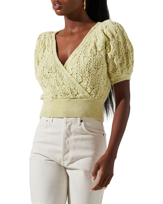 Astr Multicolor Elowen Puff Short Sleeve Crop Cotton Sweater