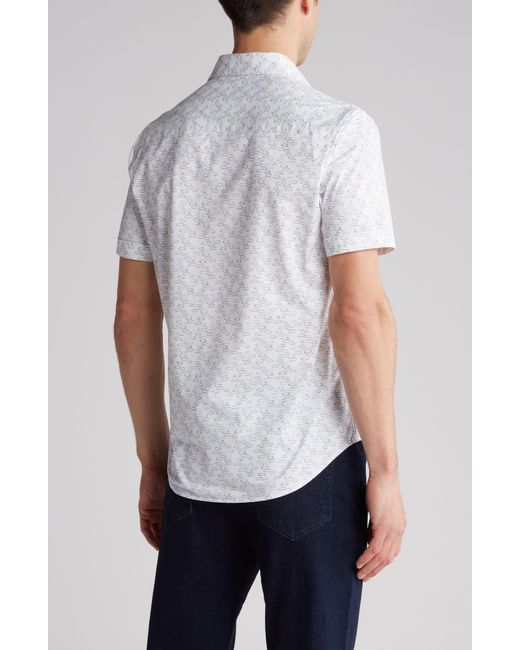 Bugatchi White Short Sleeve Stretch Cotton Button-up Shirt for men