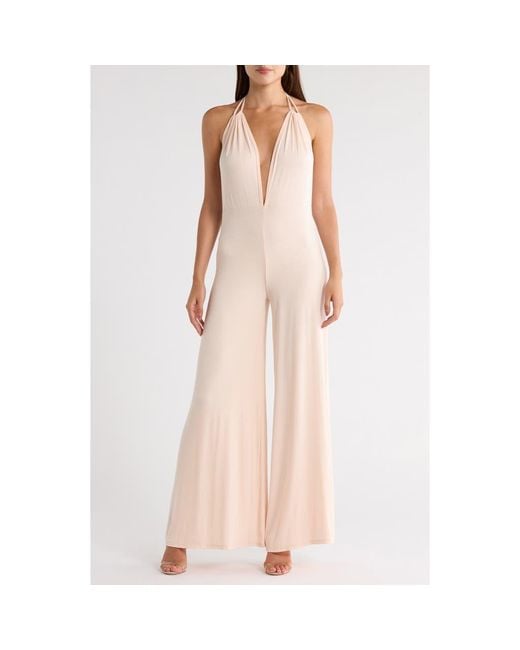 Go Couture Pink Plunge Strap Wide Leg Jumpsuit