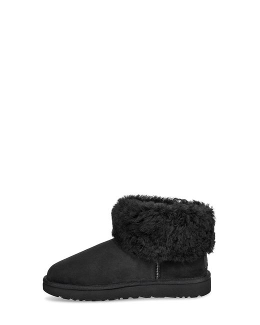 ugg classic mini fluff ankle boots in black