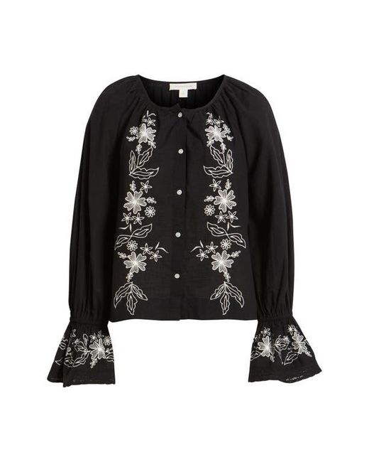 Treasure & Bond Black Embroidered Front Button Top
