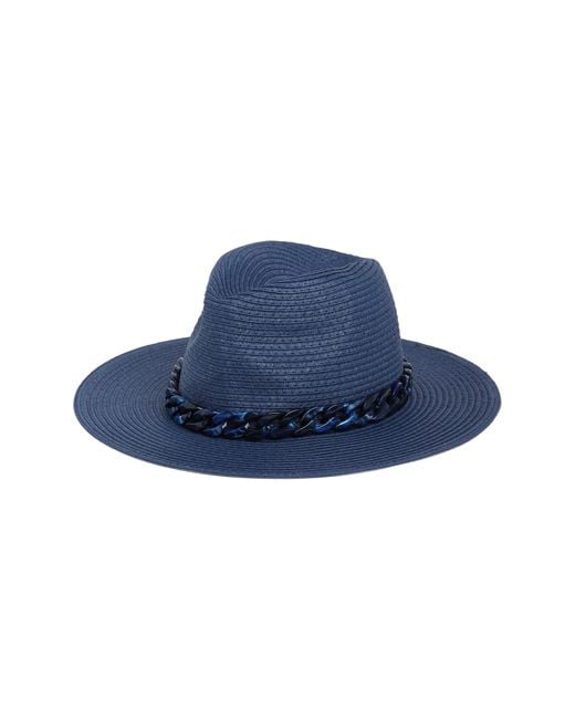 Vince Camuto Blue Resin Chain Straw Panama Hat
