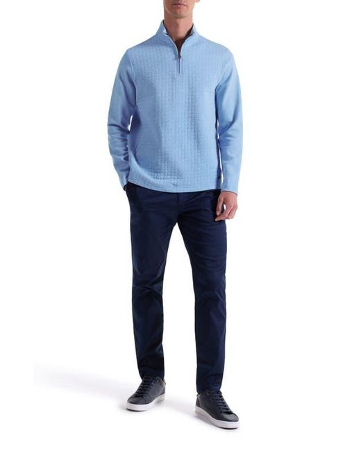 Bugatchi Blue Waffle Quarter Zip Cotton Blend Pullover for men