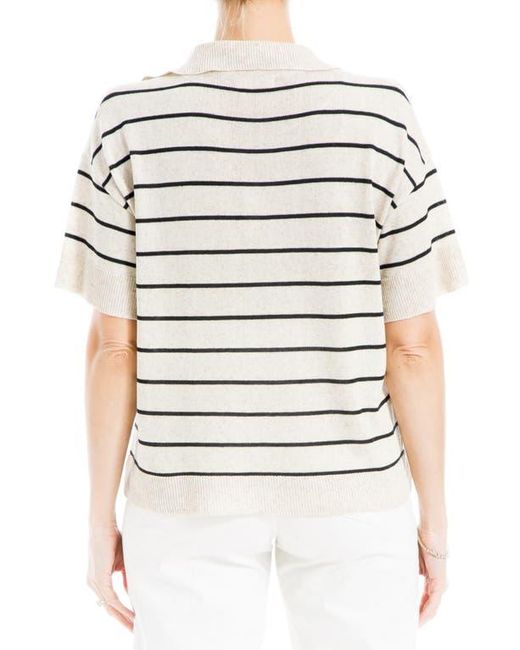 Max Studio White Stripe Knit Polo Sweater