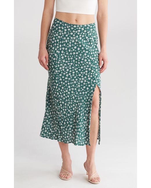 Blu Pepper Green Floral Slit Midi Skirt