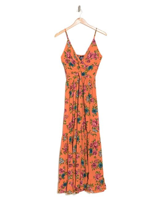 Angie Orange Floral Twist Front Maxi Dress