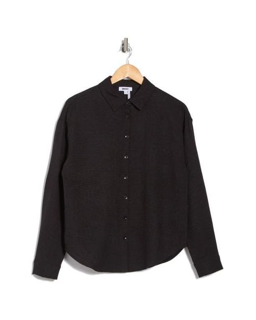 DKNY Black Oversize Twill Button-Up Shirt