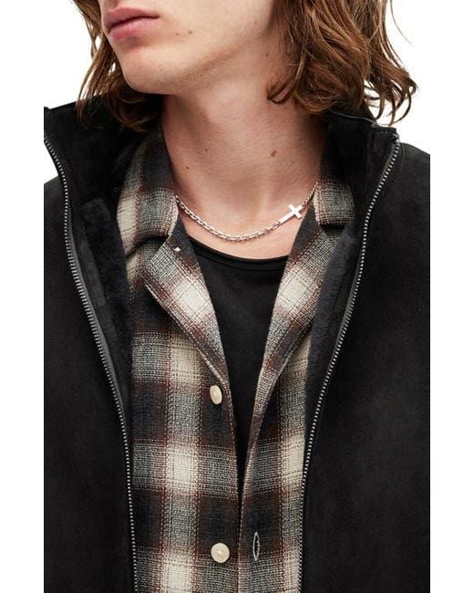 AllSaints Black Stride Funnel Neck Genuine Shearling Coat for men