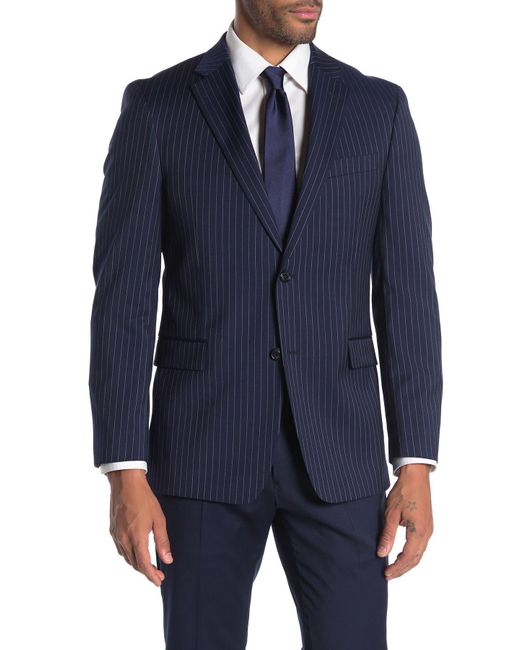 Tommy Hilfiger Blue Slim Fit Wool Blend Pinstripe Suit Separate Jacket In Navy/white At Nordstrom Rack for men