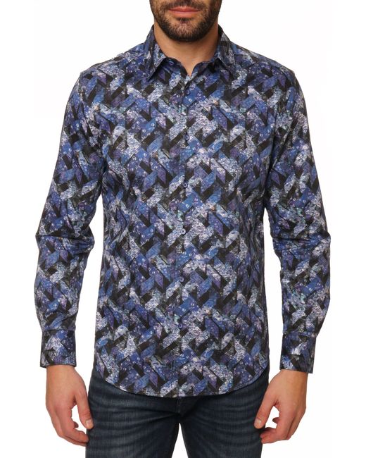 Robert Graham Blue Halder Long Sleeve Cotton Shirt for men
