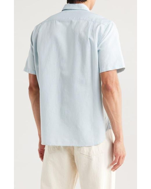 Vince Blue Classic Fit Short Sleeve Linen Blend Button-Up Shirt for men