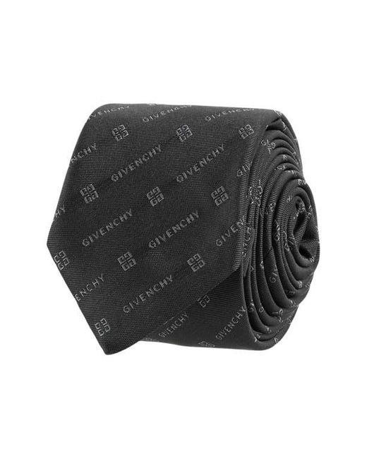 Givenchy Black Diagonal Logo Jacquard Silk Tie for men