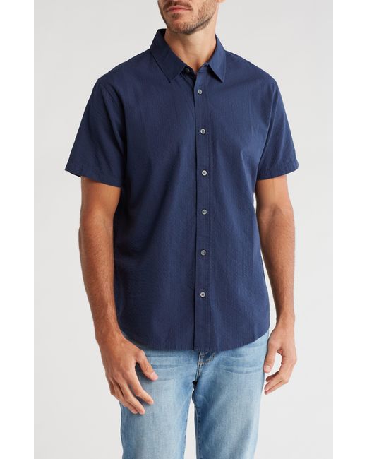 Slate & Stone Blue Seersucker Short Sleeve Shirt for men