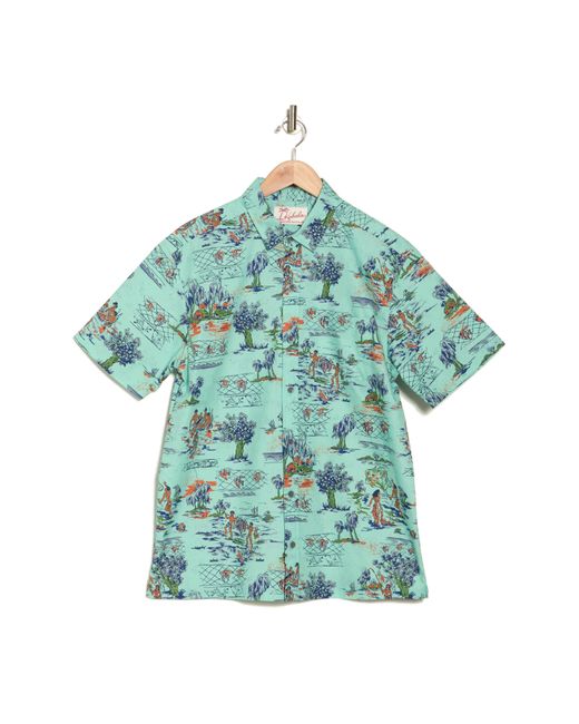 Kahala Blue Lawai Short Sleeve Cotton Button-down Shirt for men