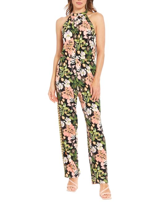 London Times Multicolor Floral Print Mock Neck Sleeveless Jumpsuit