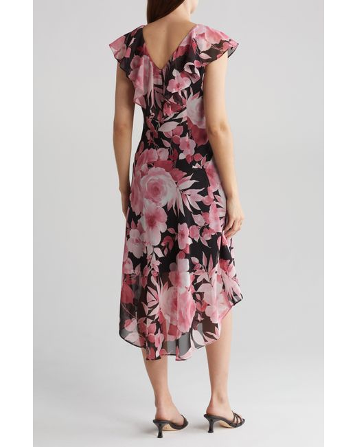 Connected Apparel Red Floral Chiffon Dress