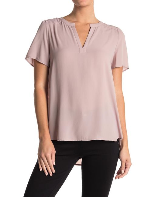 Pleione Pink Solid Pleated Back High/low Tunic Top