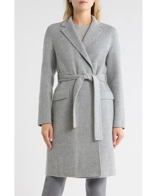 Theory Gray Chevron Belted Wool Coat