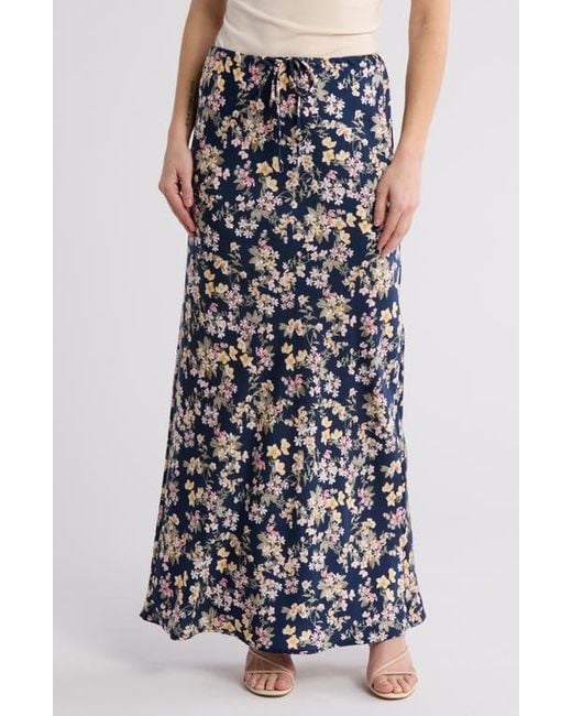 Wayf Blue Floral Print Maxi Skirt