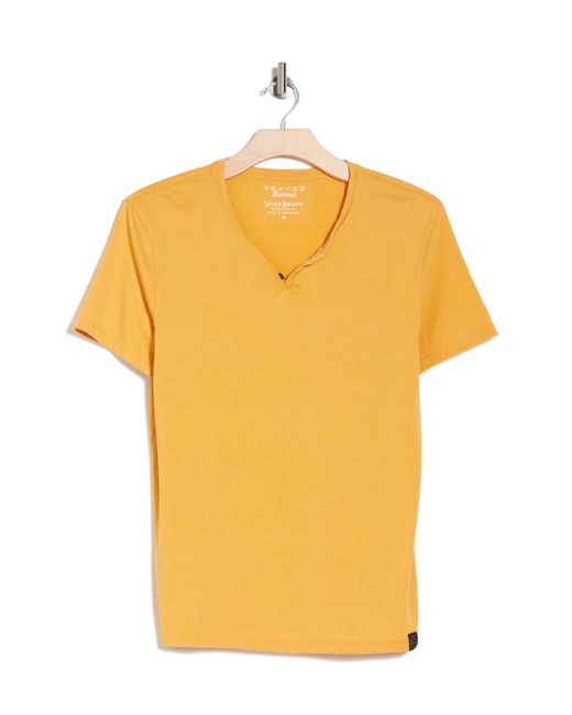 Lucky Brand Yellow Button Notch Neck T-shirt for men