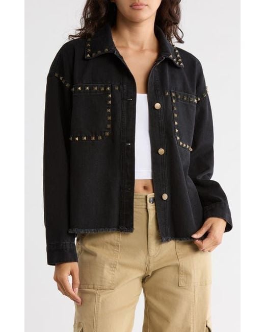 Vigoss Black Studded Trim Denim Shacket