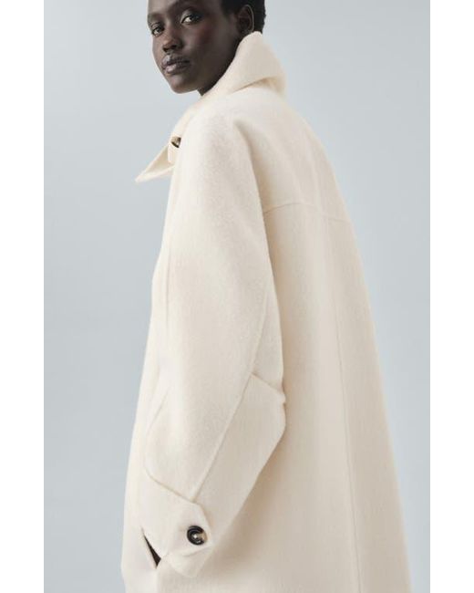 Mango Selection Stand Collar Wool Blend Coat in Natural | Lyst