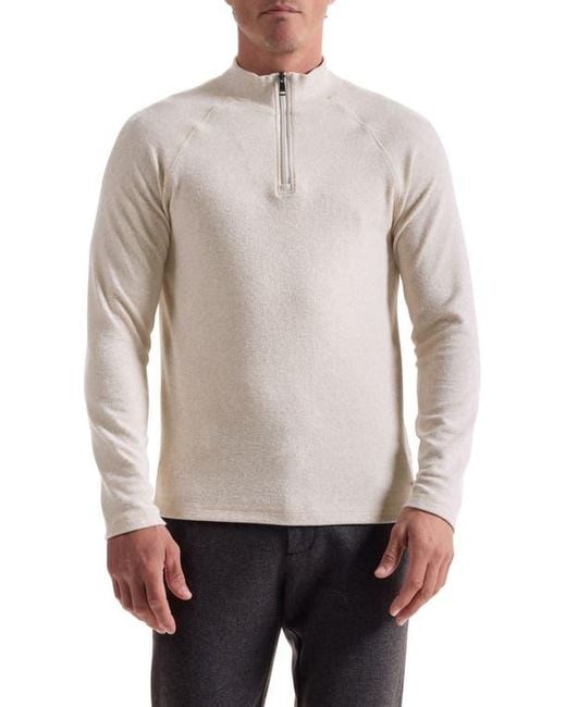 Bugatchi Gray Brushed Cotton Blend Quarter Zip Pullover for men
