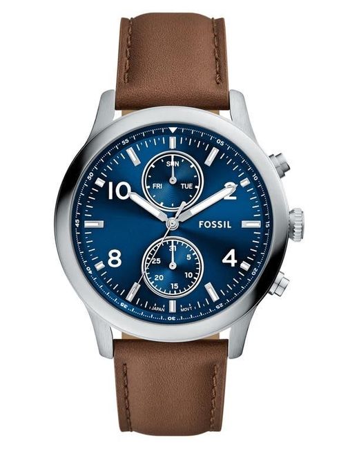Fossil Blue Bennett Multifunction Leather Strap Watch, 45Mm for men