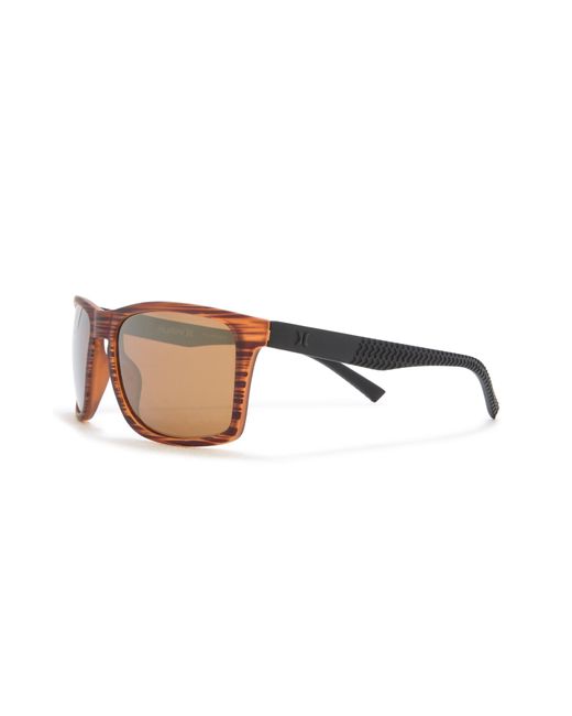Hurley Brown 56mm Polarized Rectangular Sunglasses for men