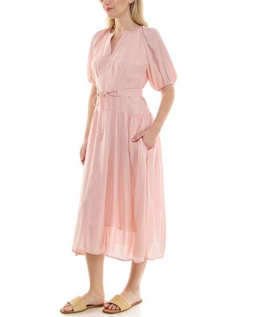 nicole miller puff sleeve a line dress Nicole Miller Crinkle Puff Sleeve Mid Dress in Pink