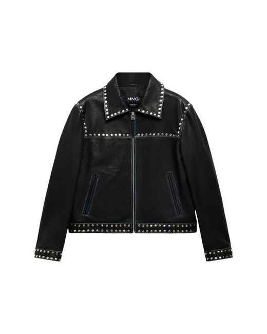 Mango Black Studded Leather Jacket