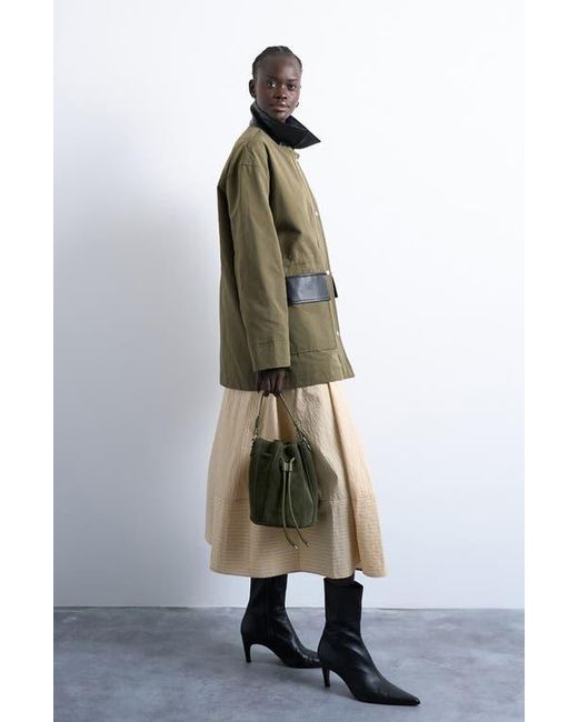 TOPSHOP Green Mixed Media Shacket