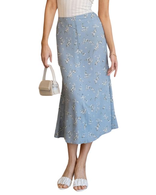 Blu Pepper Blue Floral Print Midi Skirt