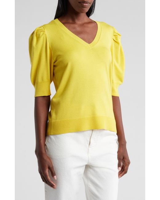 Rachel Roy Yellow V-neck Puff Sleeve Sweater