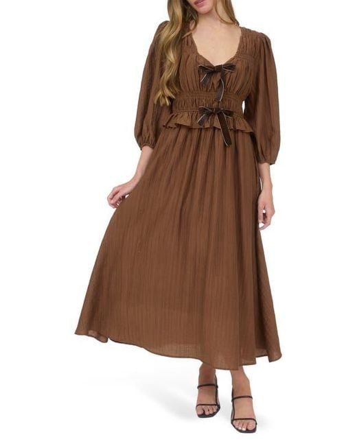 AUGUST SKY Brown Three-Quarter Sleeve Maxi Dress