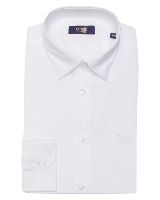 Class Roberto Cavalli Slim Fit Textured Dress Shirt in White for Men | Lyst