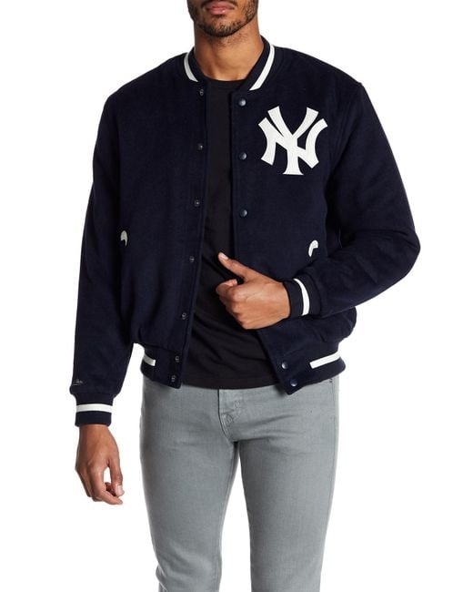 Mitchell & Ness Blue Yankees Wool Blend Varsity Jacket for men