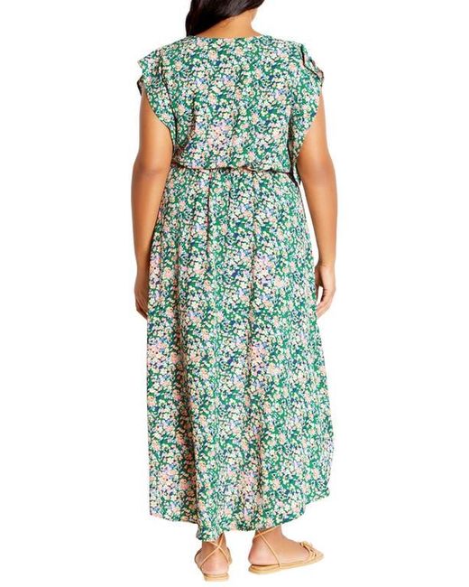 City Chic Green Ditsy Floral Wrap Front Maxi Dress