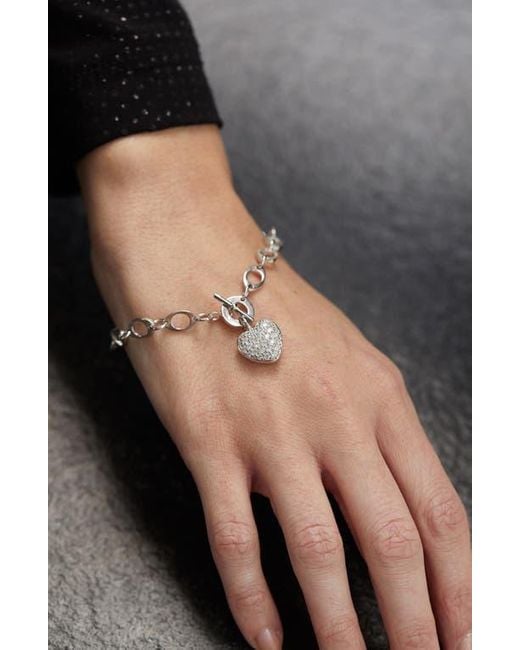 SAVVY CIE JEWELS Metallic Sterilng Pave Cz Heart Toggle Bracelet