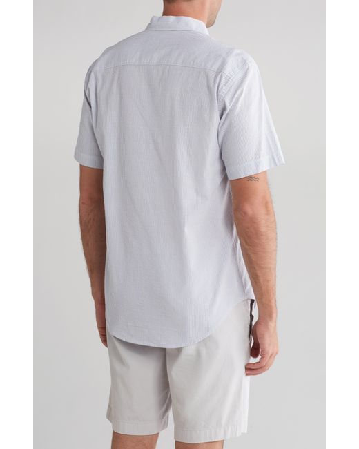 COASTAORO White Niko Stripe Cotton Short Sleeve Button-up Shirt for men