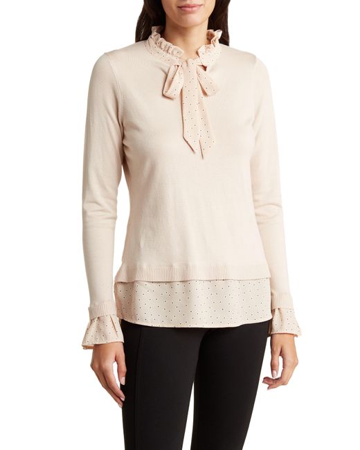 Adrianna Papell Natural Ruffle Tie Neck Sweater