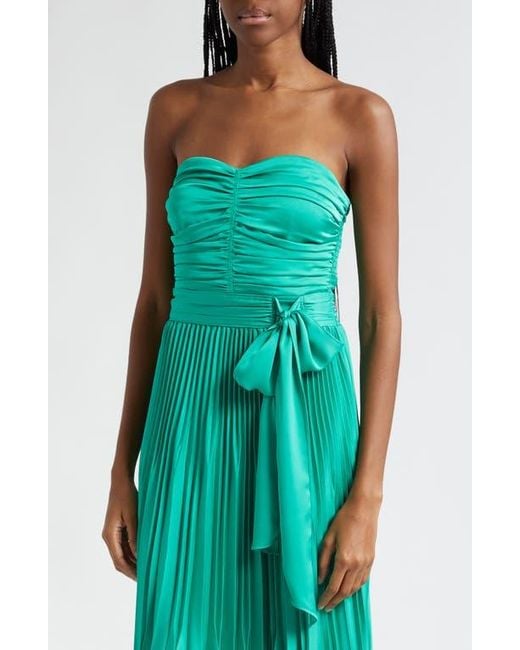 Ramy Brook Green Fernanda Ruched Pleated Strapless Maxi Dress